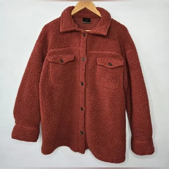 Women's 32 Degrees Heat Cozy Shirt Jacket Rust Orange Red Color Size M/L - Picture 2 of 8